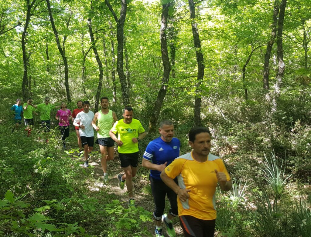 allenamento collettivo nel bosco Difesa Grande